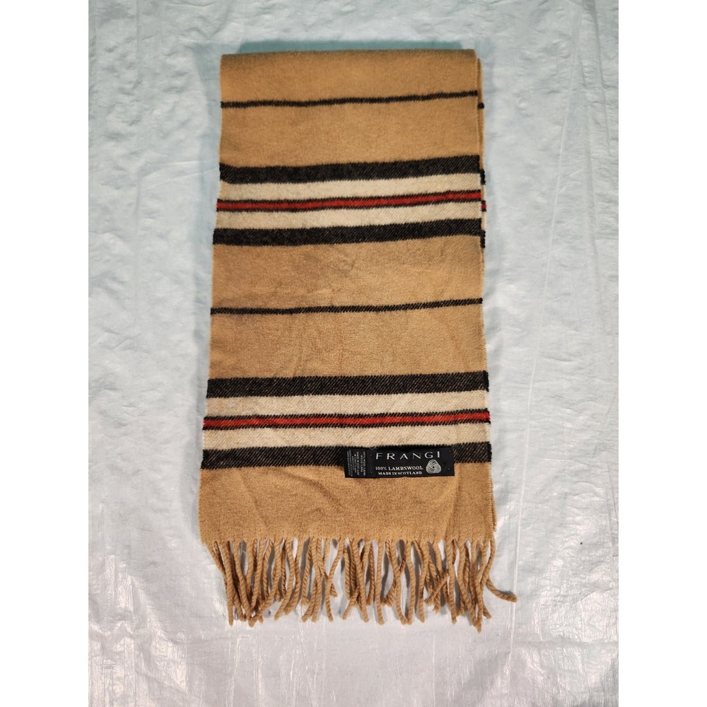 Frangi Scarf Unisex Multicolor Tartan 100% Lambswool Stripe Fringe Edge 64x9